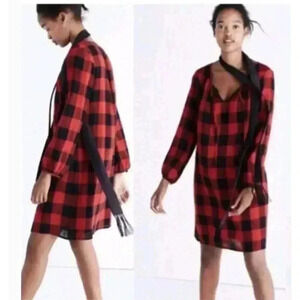 Madewell Red & Black Buffalo Plaid Signal Tunic Dress Women's XS Wool Blend